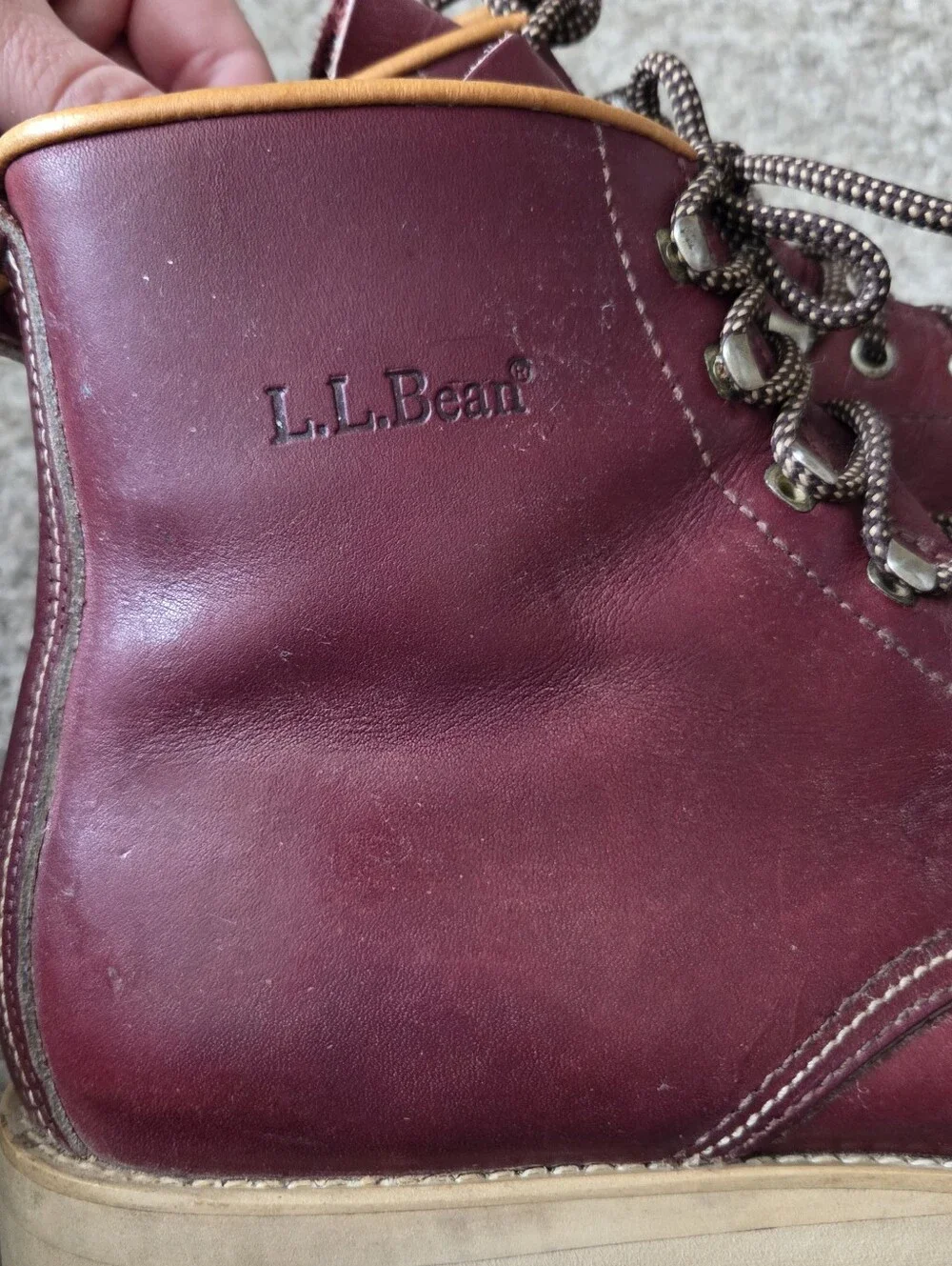 Vtg LL Bean Mens Burgundy Leather Moc Toe Boots Lace Up -Italy Sz 11